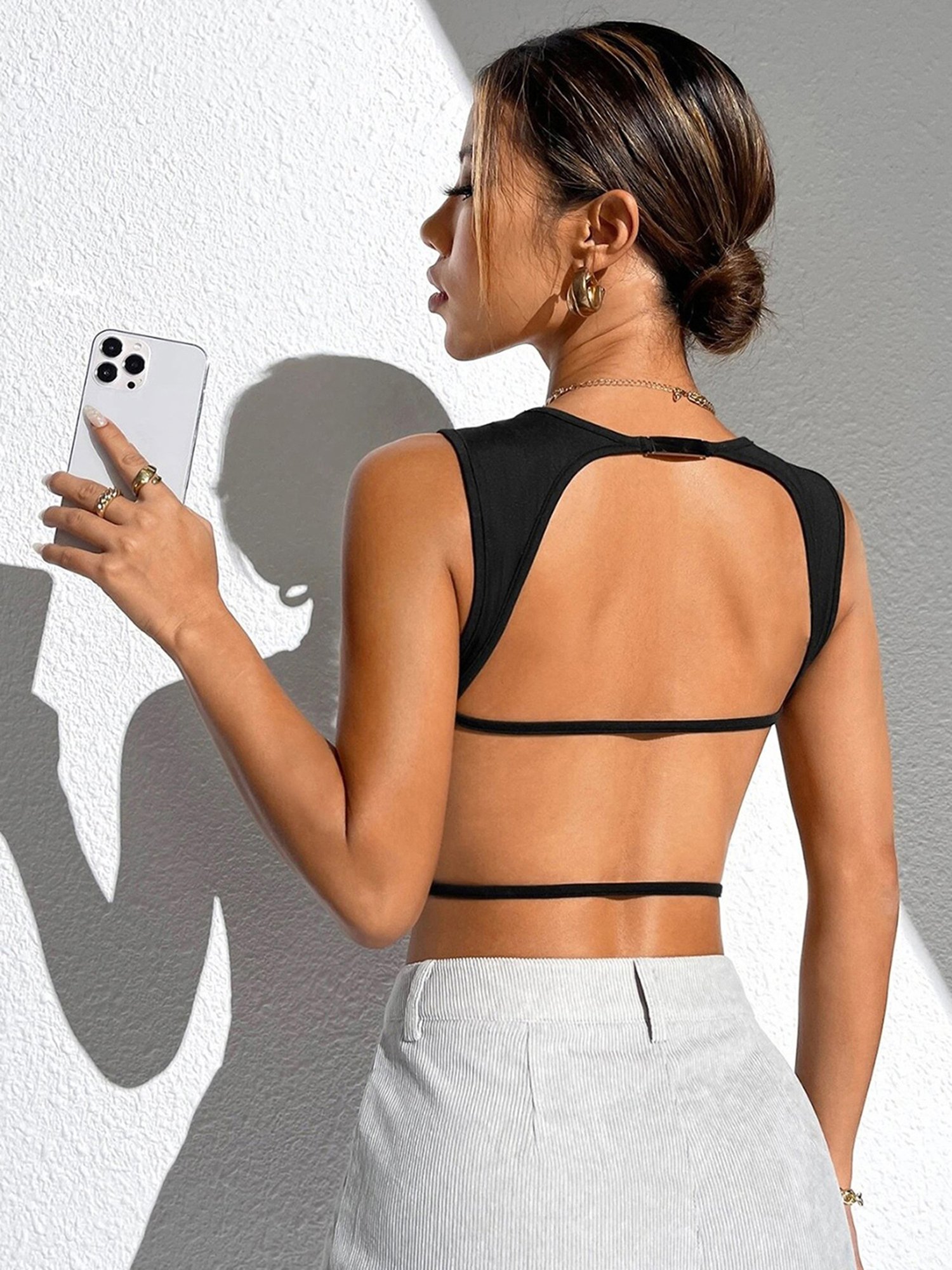 SELVIA Black Regular Fit Crop Top