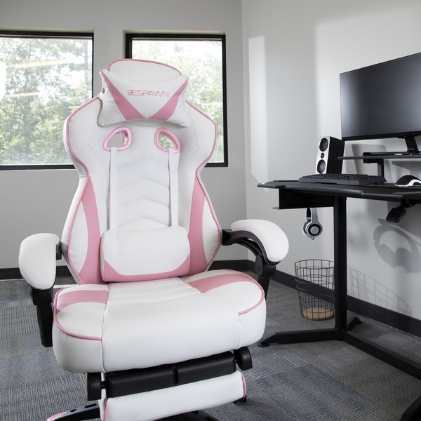 RESPAWN 110 Racing Style Gaming Chair, Reclining Ergonomic Leather Chair with Footrest, in White (RSP-110-WHT)