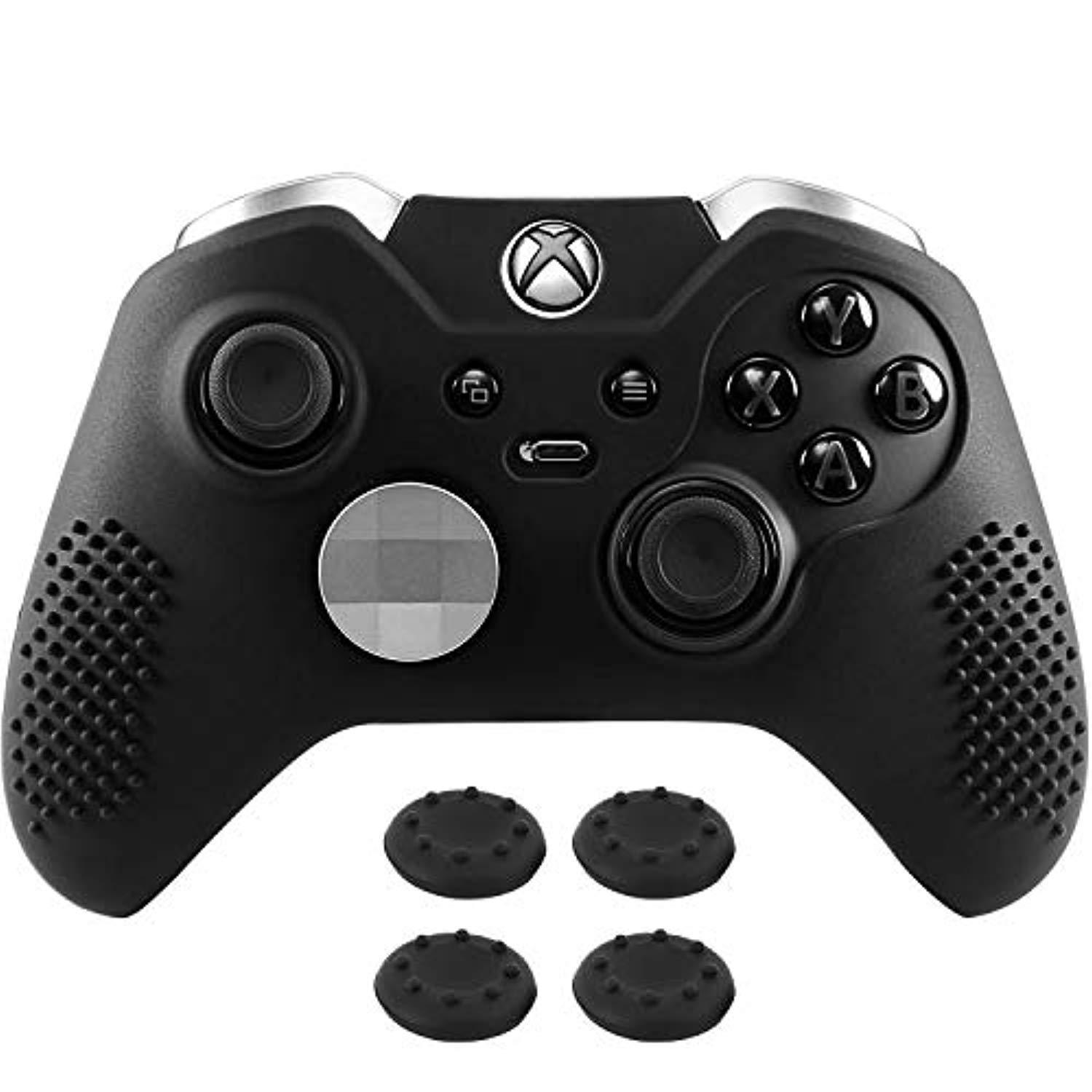 moko xbox one elite controller skin case, silicone case protective antislip cover with 4pcs joystick caps for xbox one elite controllers  black