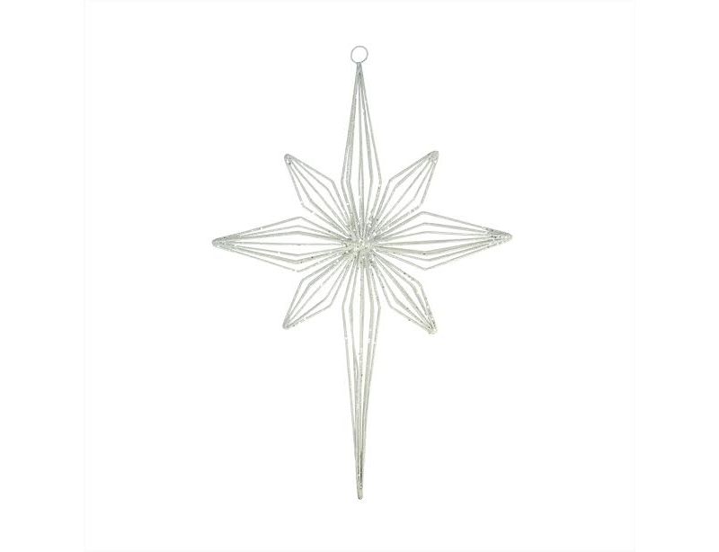 Raz Imports 18.5" White Glitter Drenched Eight Point Three Dimensional Prism Star Commercial Size Christmas Ornament Decoration