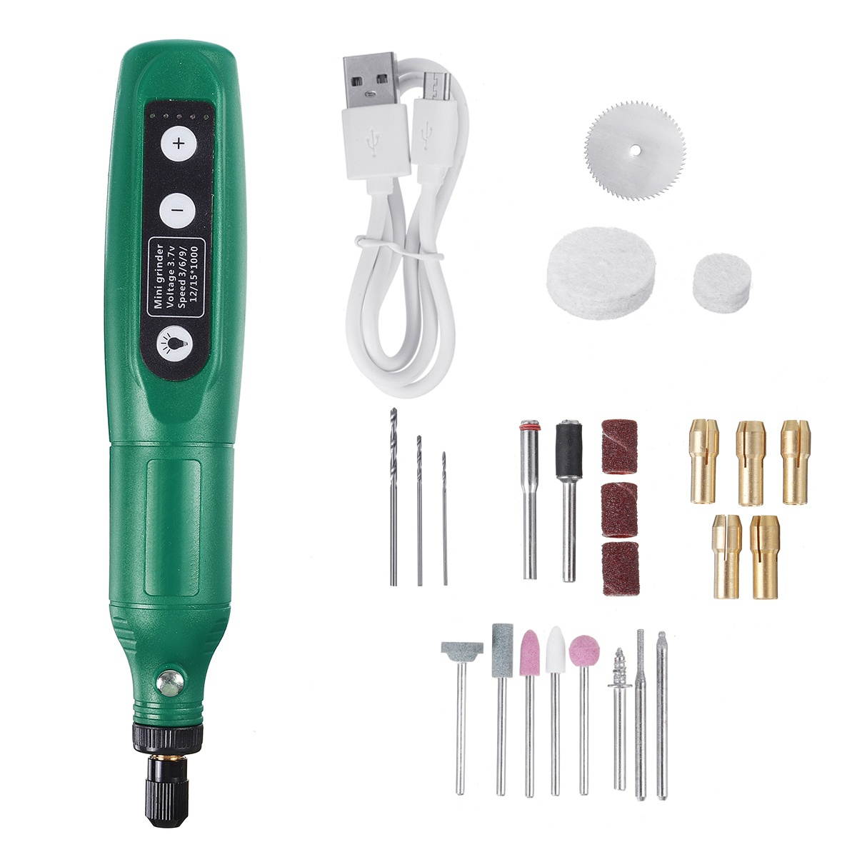 5 Gear Electric Grinding Pen Grinder USB Charging Drill Milling Rotary Tool-Green