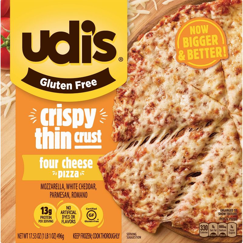 Udi's Gluten Free Crispy Thin Crust Four Cheese Frozen Pizza - 17.53oz