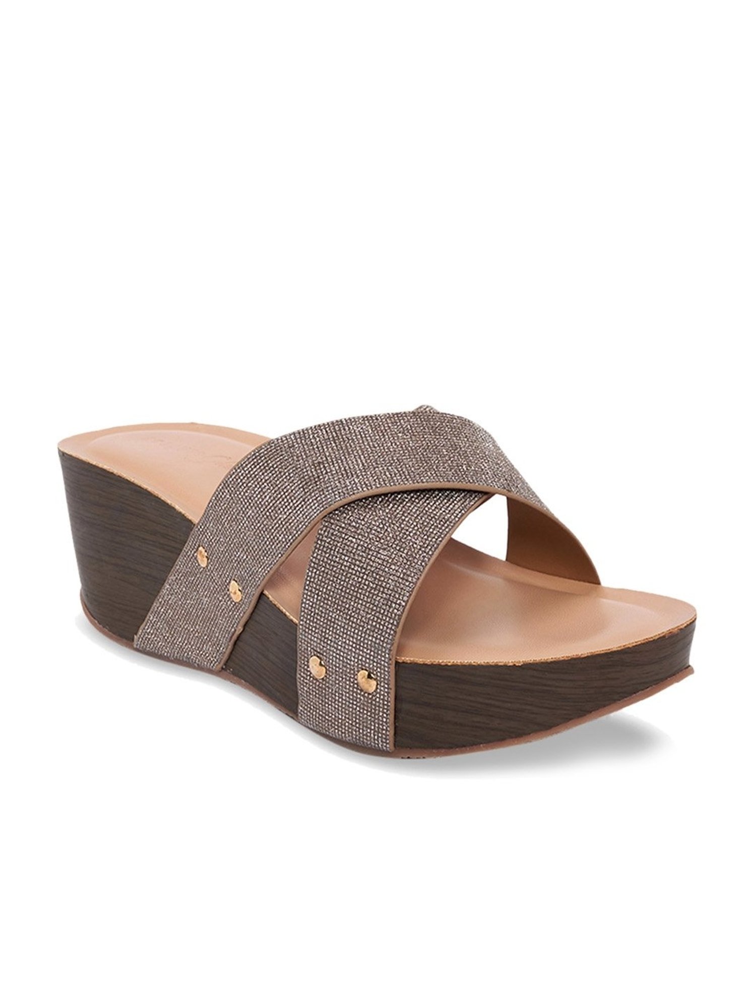 Forever Glam by Pantaloons Women's Golden Cross Strap Wedges