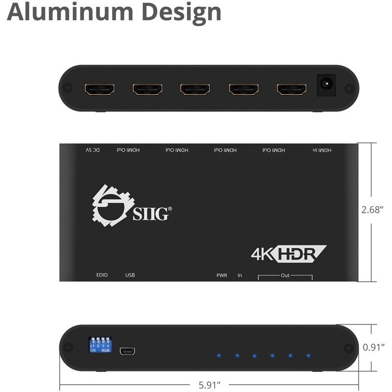 SIIG 1x4 HDMI 2.0 Splitter / Distribution Amplifier with Auto Video Scaling - 4K 60Hz HDR - 600 MHz - 25 MHz to 600 MHz - 3840 ?? 2160