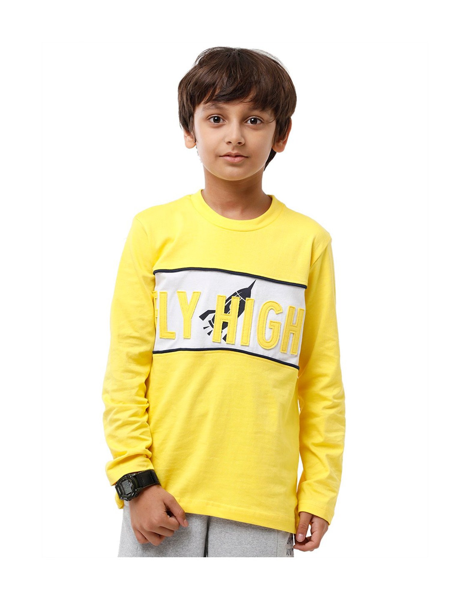 Under Fourteen Only Kids Yellow & White Applique Full Sleeves T-Shirt