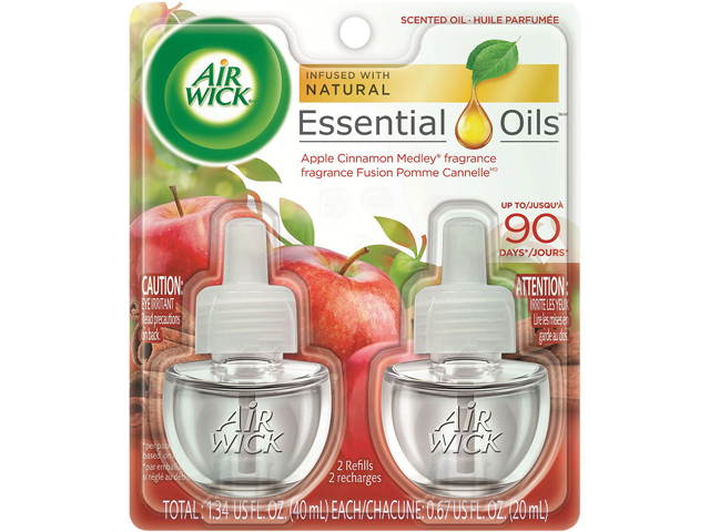 Air Wick 62338-80420 Scented Oil Refill, 0.67 oz., Apple Cinnamon Medley, 2/Pack, 6 Packs/Carton