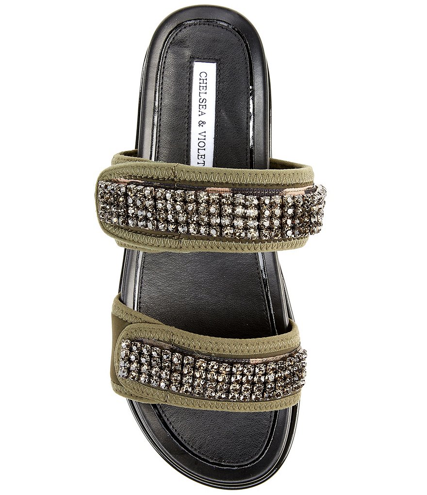 Chelsea & Violet Alici Camo Rhinestone Two-Banded Flatform Sandals