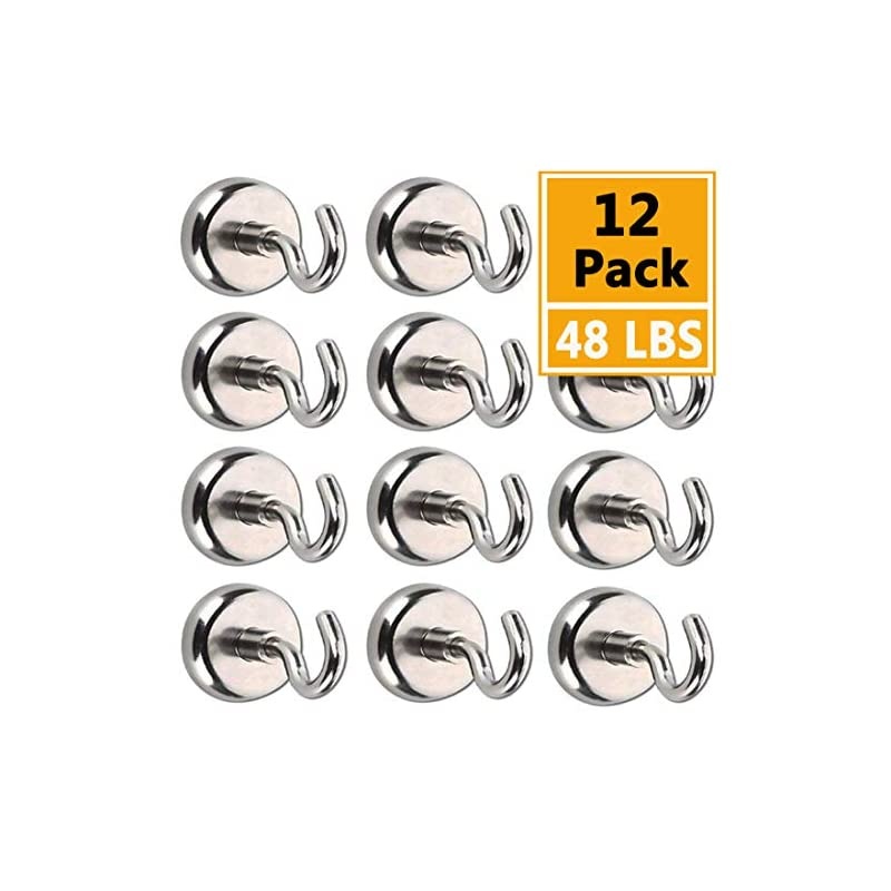 Magnetic Hooks 48 lbs Heavy Duty Magnet Hooks12Pack Dia 25mm Neodymium Magnets for Cruise Cabins Refrigerator Hanging Key Holder IndoorOutdoor Organization
