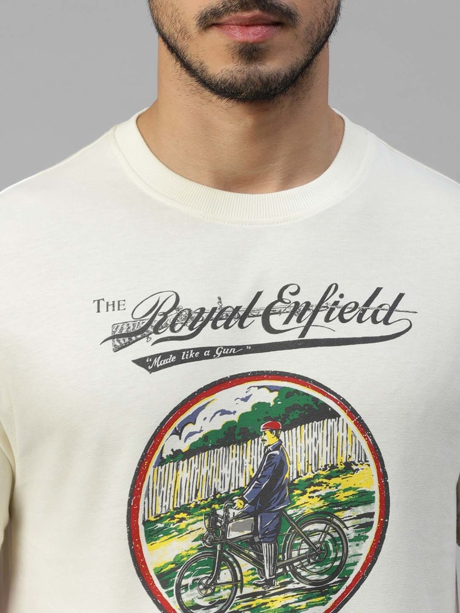 Royal Enfield PIONEER Off White Regular Fit Printed Crew T-Shirt