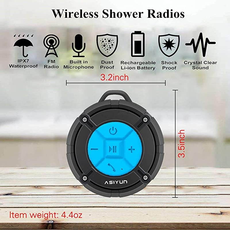Shower Radios Waterproof Speaker with Louder HD Sound 4H Playtime Portable Wireless Speaker with Suction Cup Sturdy Hook Built in Mic for Bathroom Pool Beach Outdoor Blue