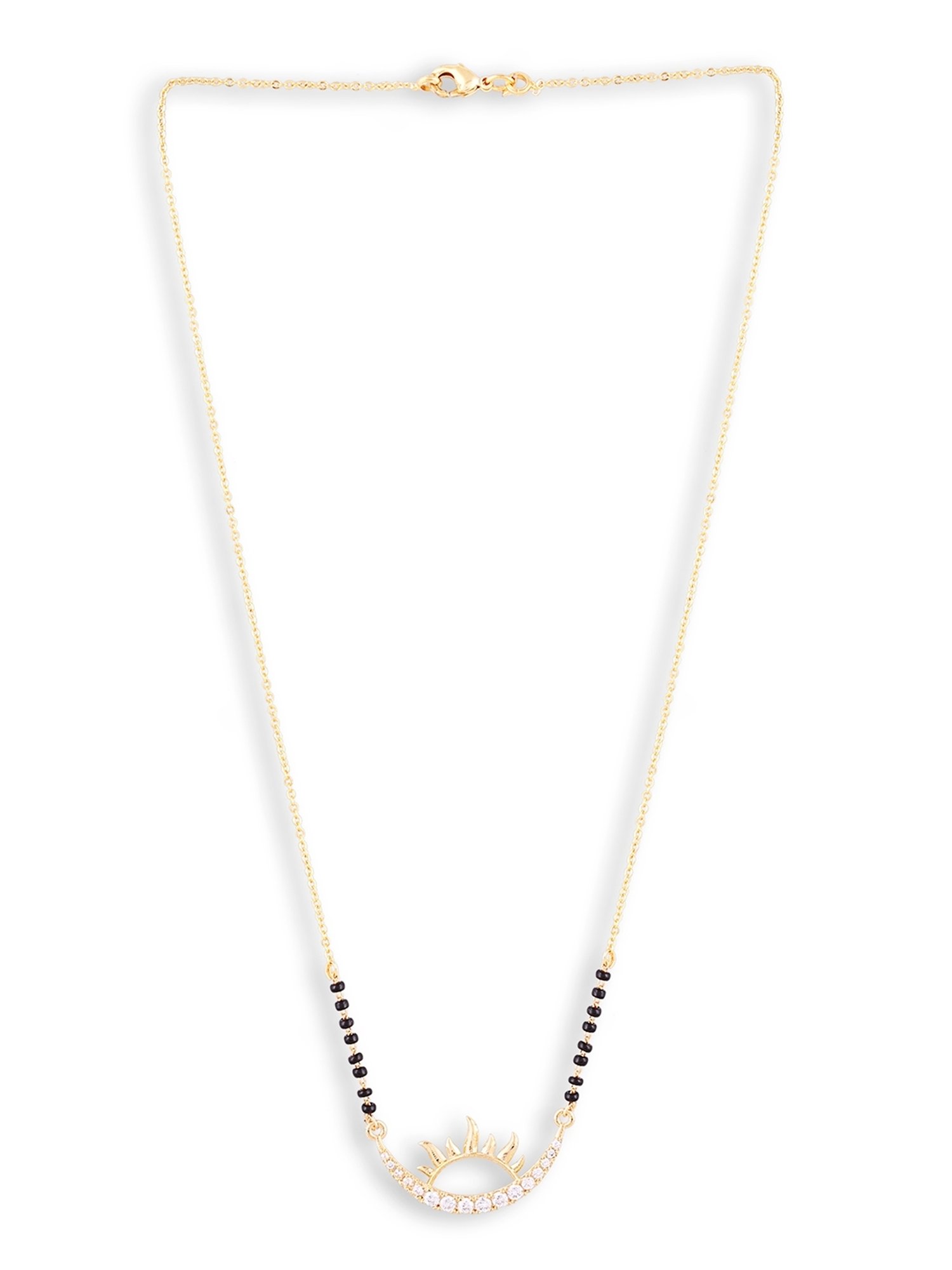 Abdesigns Gold-Plated Black Beaded American Diamond Mangalsutra