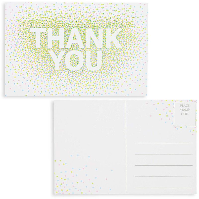 Paper Junkie 60-Pack White Confetti Design Thank You Post Cards Postcards Bulk Sets 4x6 in