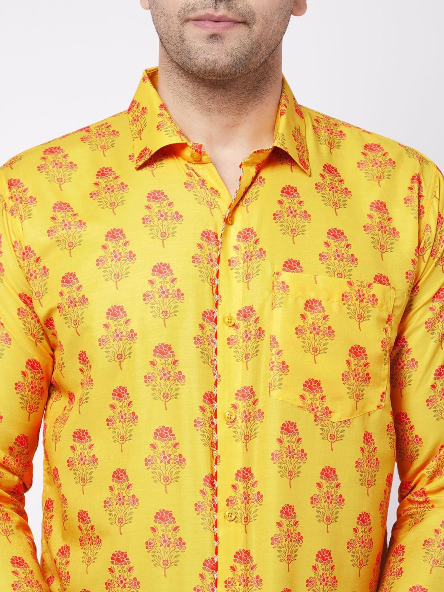 Vastramay Yellow Straight Fit Printed Shirts