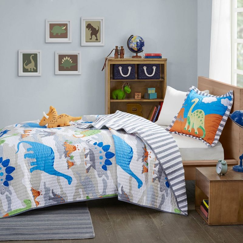 White/Blue/Green Spike Coverlet Set Twin 3pc