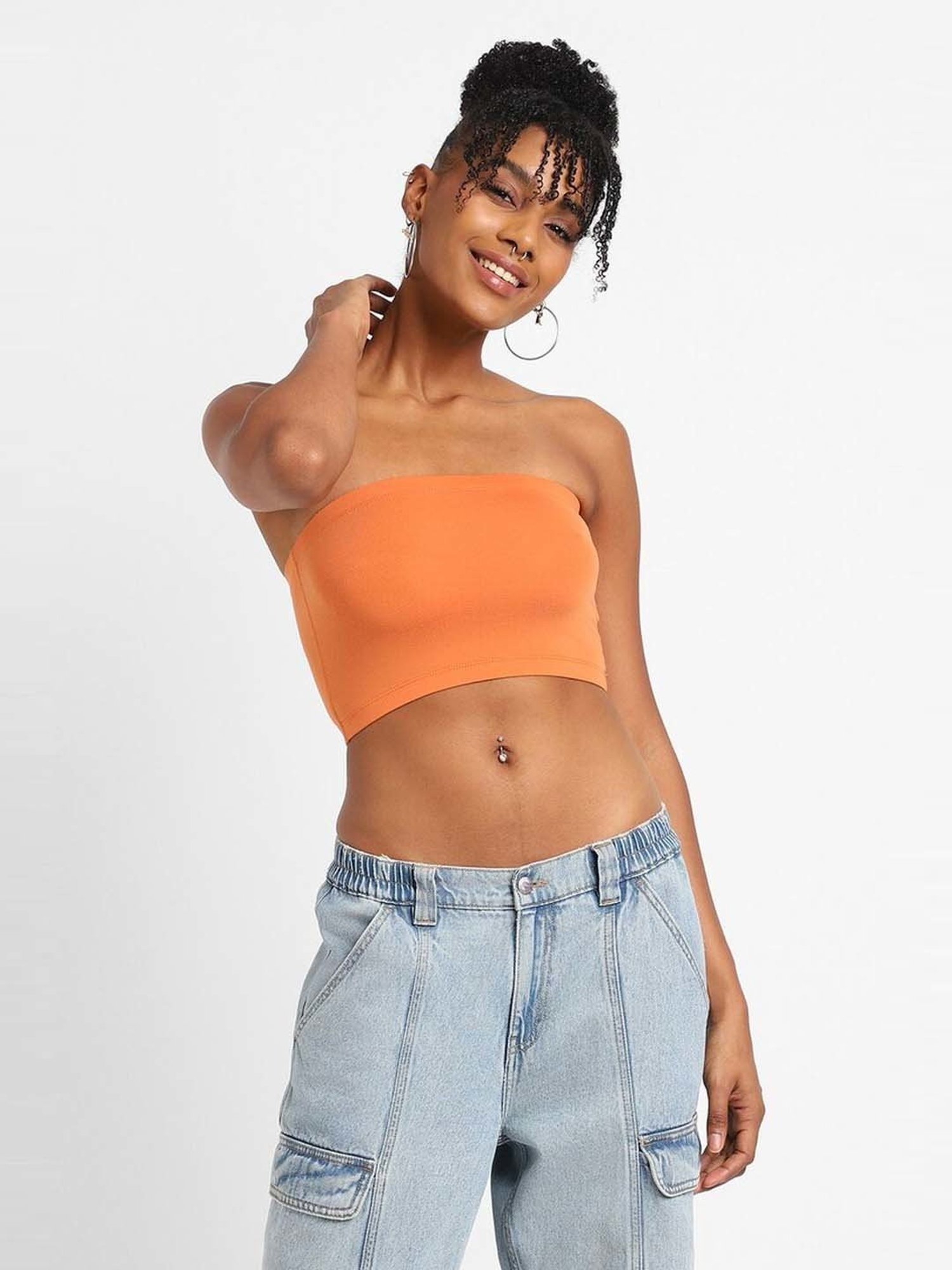 Forever 21 Orange Regular Fit Tube Top
