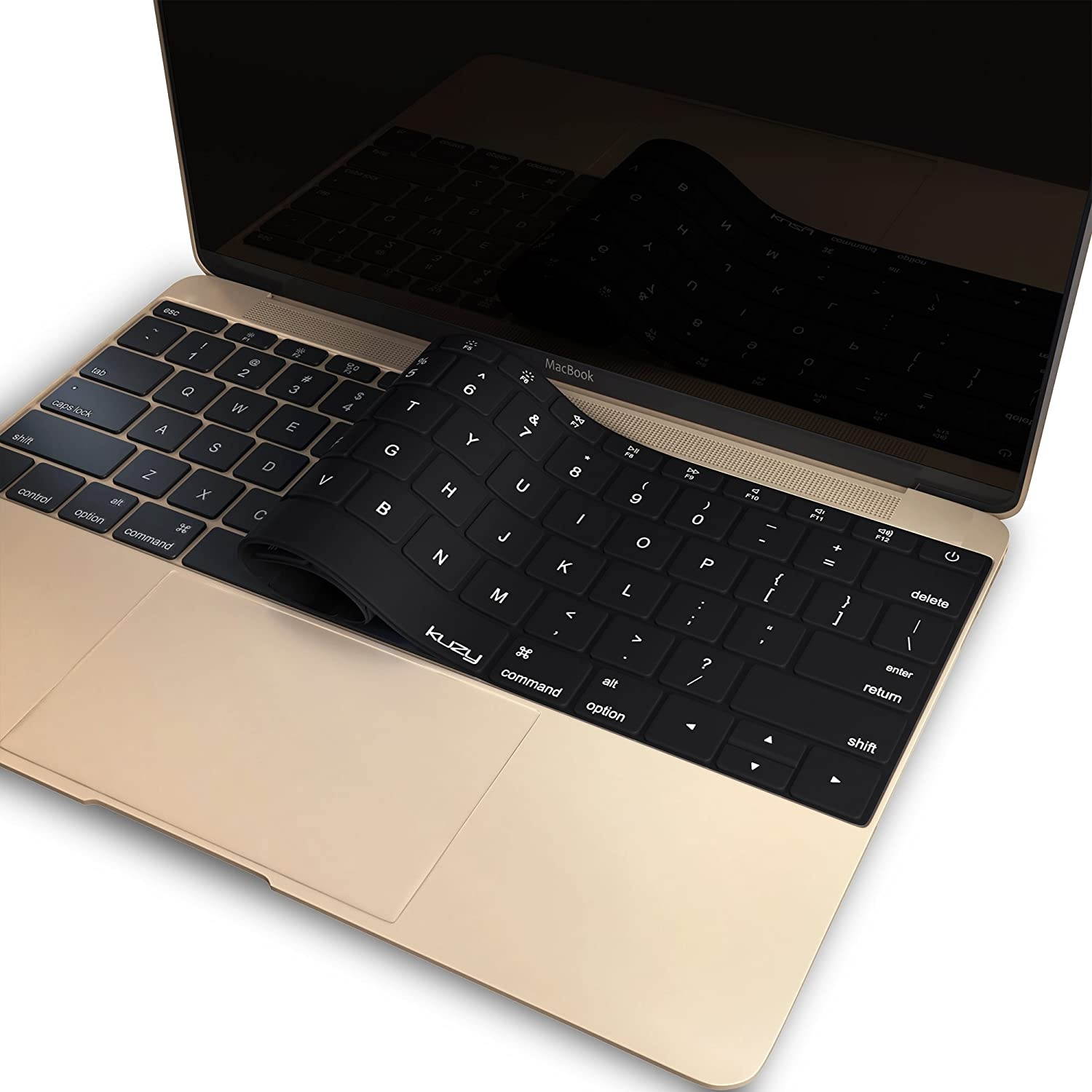 Kuzy - Solid Black Keyboard Cover for MacBook Pro 13 inch A1708 (No TouchBar) Release 2016 & MacBook 12" A1534 Newest Silicone Skin - Solid Black