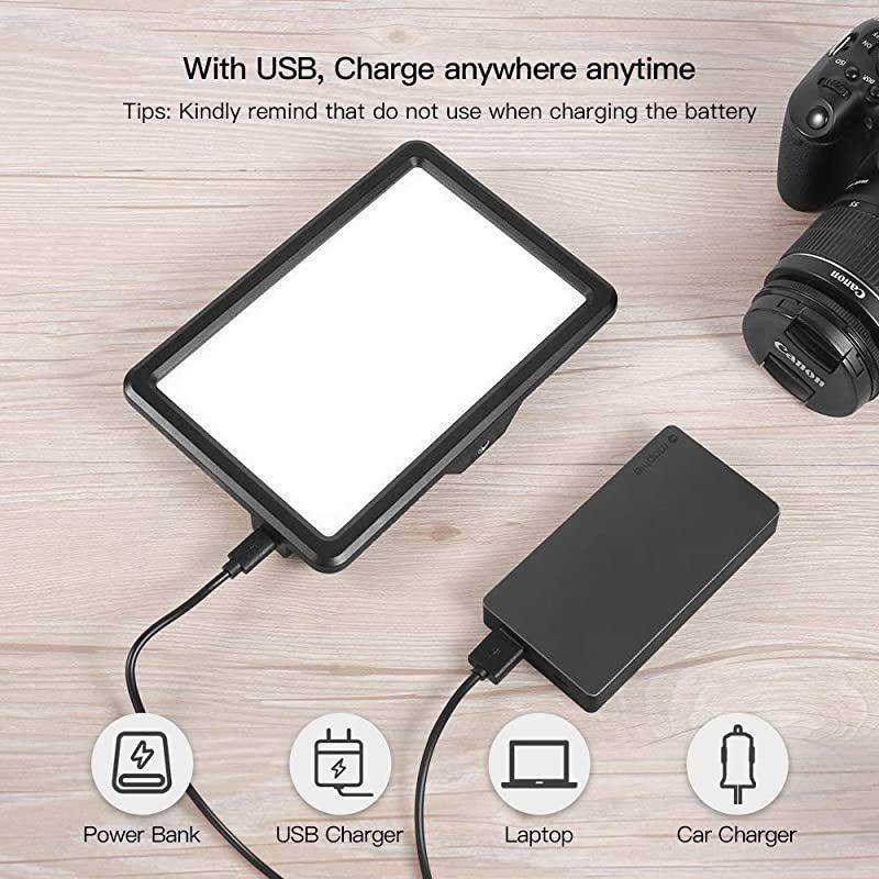 Led Video Light, Built-in Rechargeable Battery on Camera Light, 3200K-5600K Bi-Color Dimmable, CRI95+, with Hot Shoe Ball Mount, USB Cable Video Lighting for YouTube, Children,Wedding Shooting