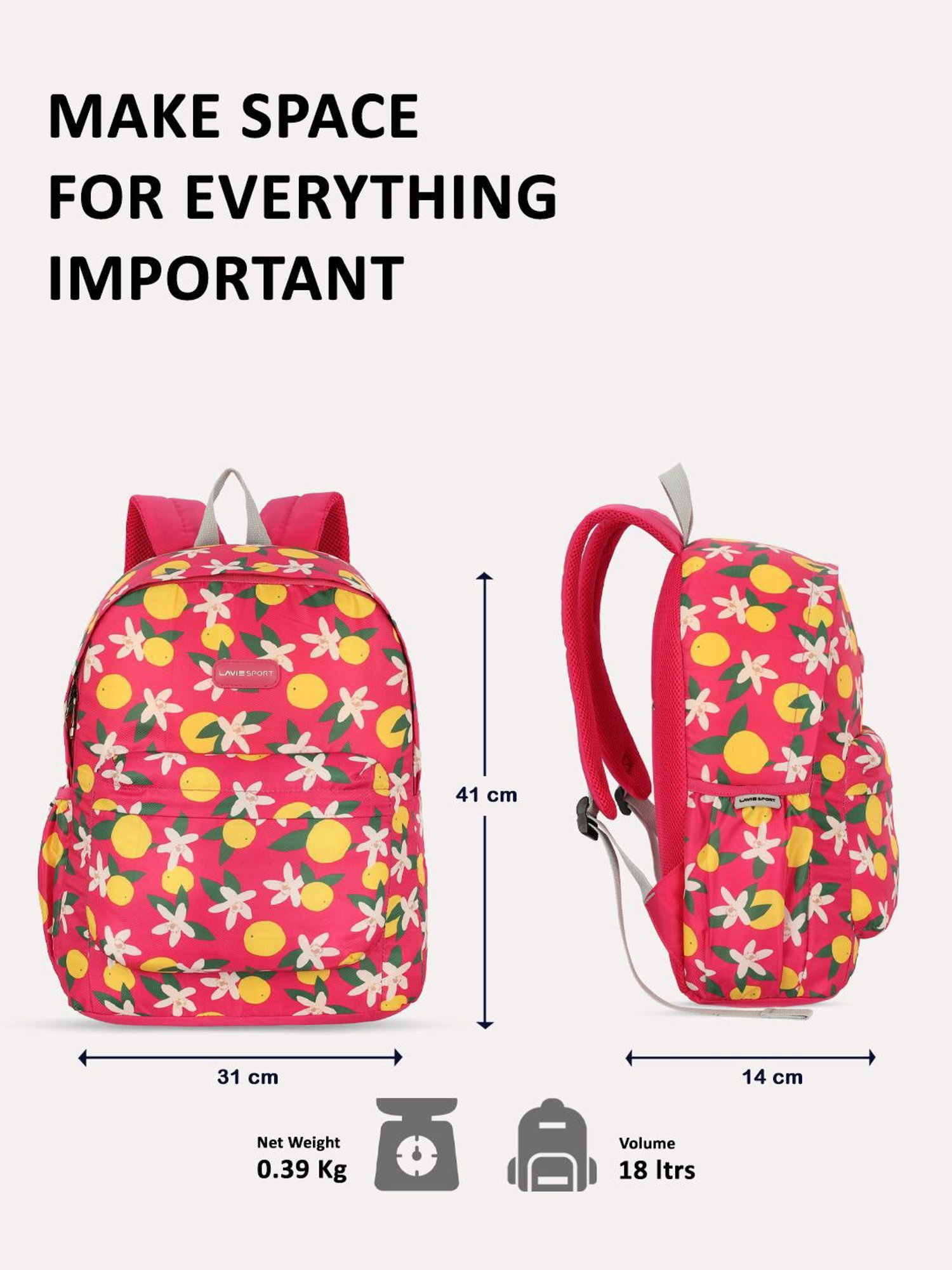 Lavie Sport Lime 18L Printed Casual Backpack |School Bag for Girls (Magenta)