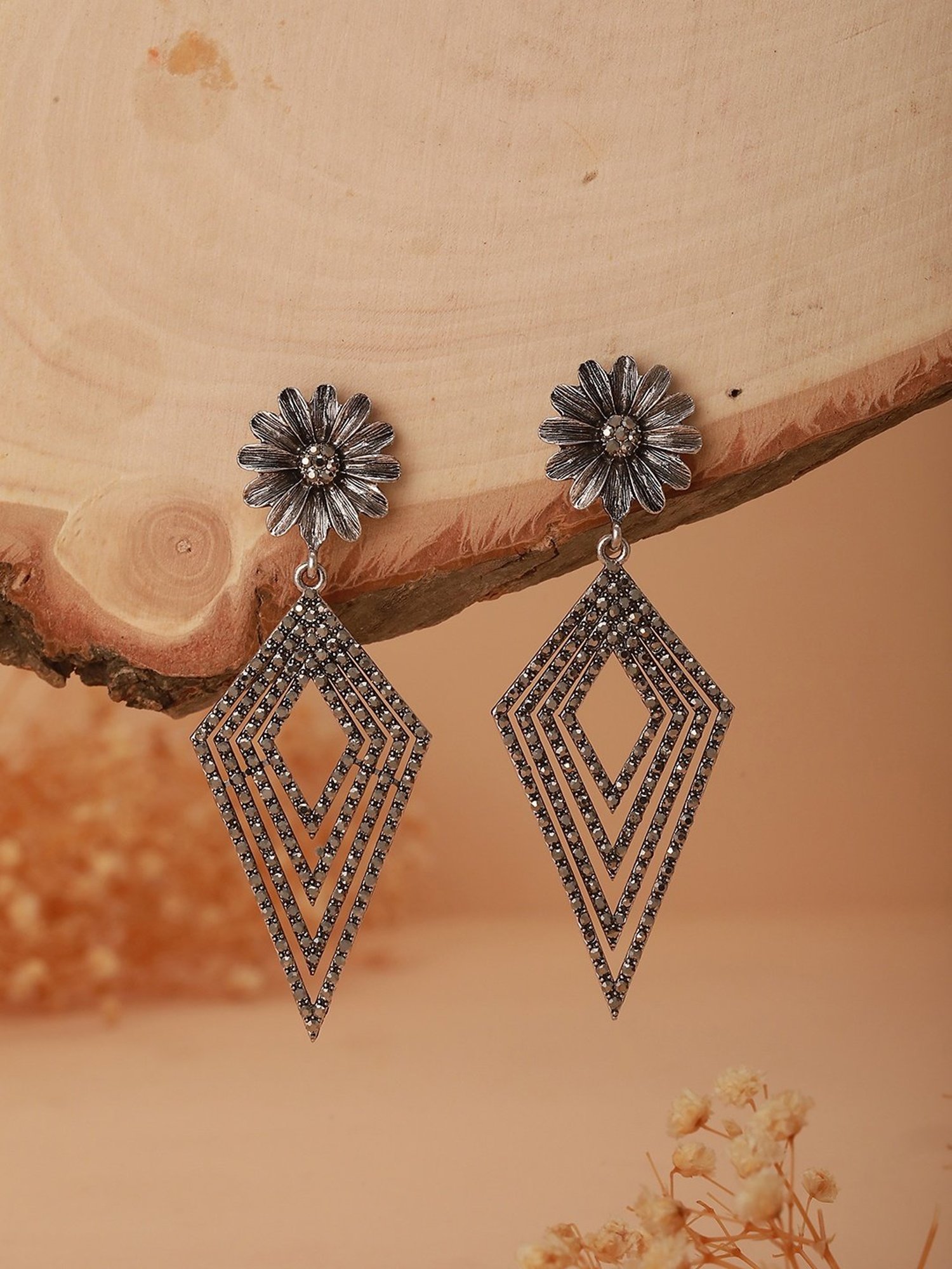 Aatmana Silver Toned Contemporary Dangler Earrings