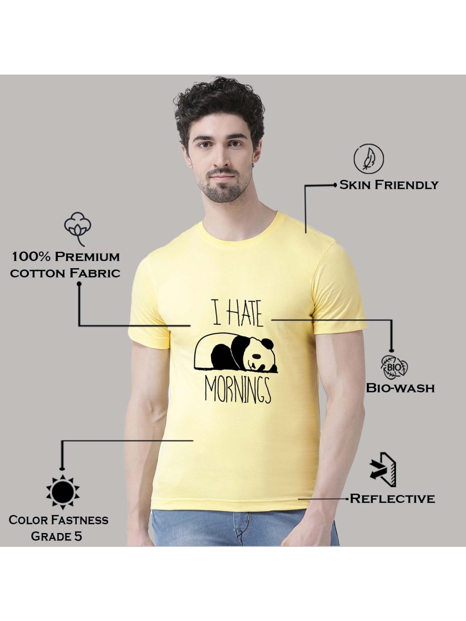 Friskers Yellow Cotton Slim Fit Printed T-Shirt