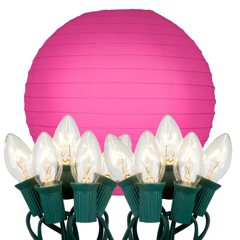10ct 10" Fuchsia Electric String Light with Paper Lanterns