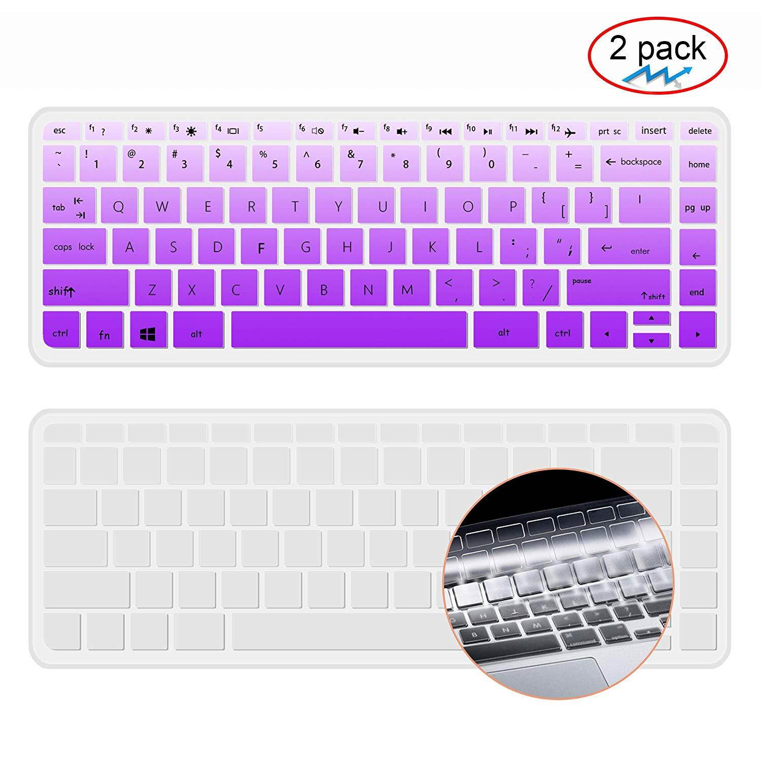 [2 pack]HP Stream 14 Inch Laptop Keyboard Cover Skin for HP Stream 14-ax Series,14 inch HP Pavilion 14-ab 14-ac 14-ad 14-al 14-an Series,14-ab010 14-ab166us 14-ac159nr 14-al062nr(Gradualpurple+clear)