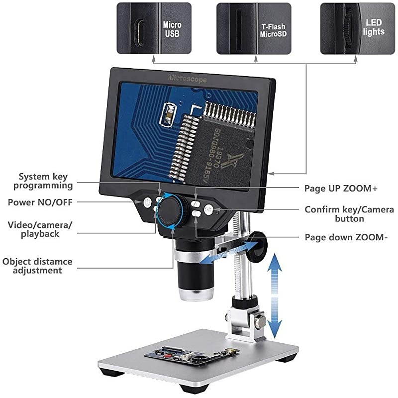 LCD 7 Inch Digital Microscope 11200X Maginfication with 16G TF Card 12MP Camera Video Recorder with HD Screen Suitable for TeachingCircuit Boardsobserving AntiquesJewelry Identification