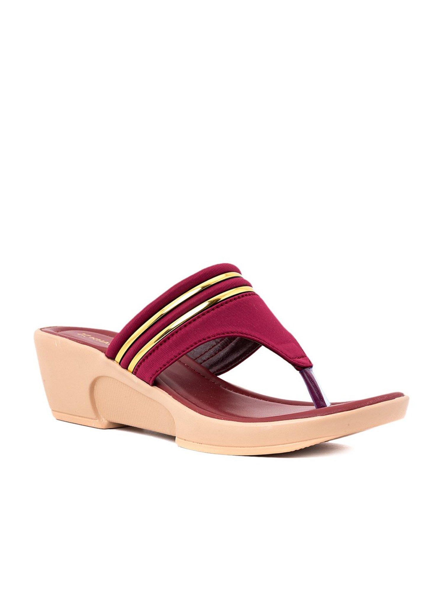 Khadim Women's Maroon Thong Wedges