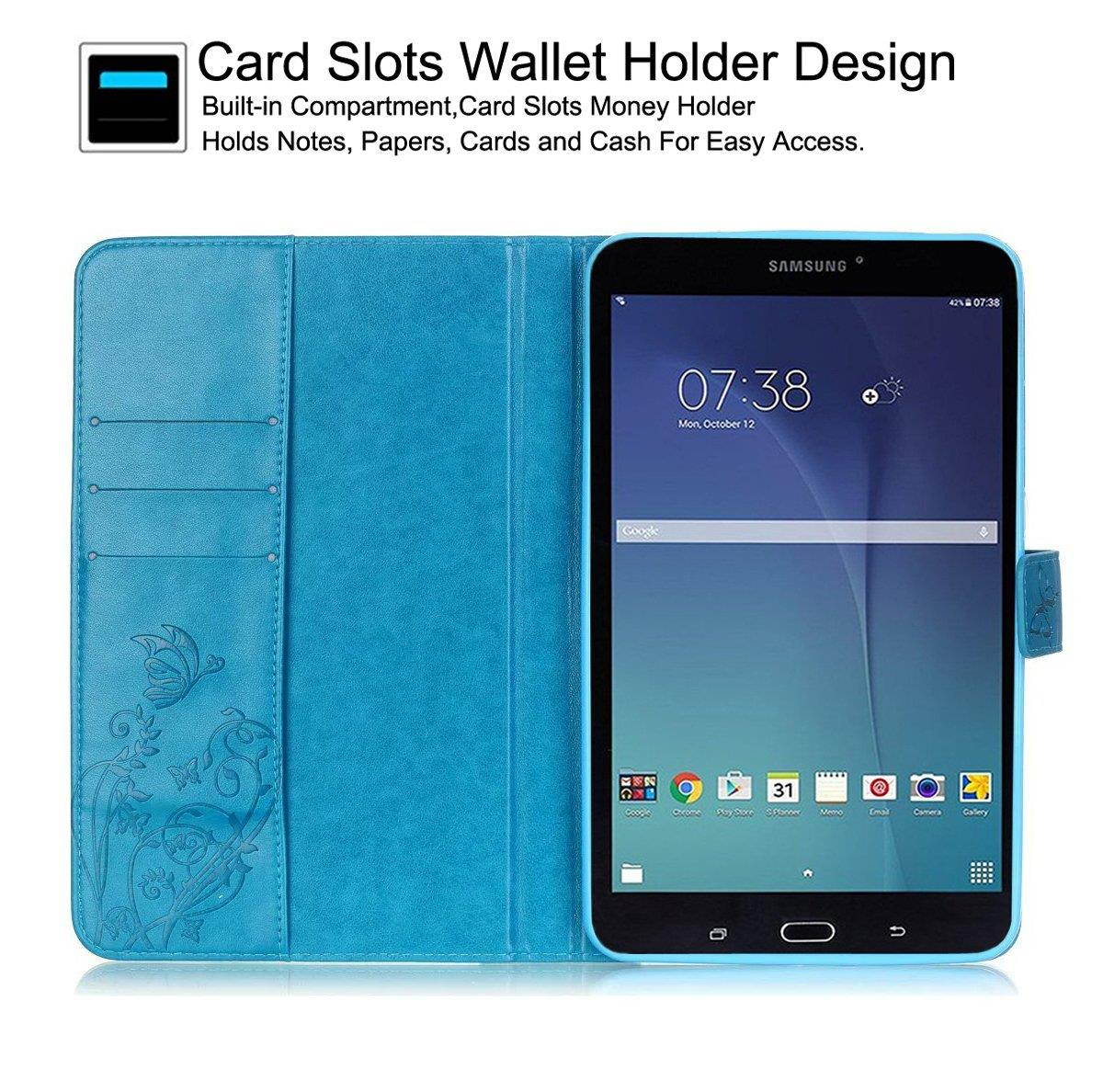 Galaxy Tab E 8.0 Case, Newshine PU Leather Magnetic Closure Flip Stand Wallet Cover with Auto Wake Up/Sleep Feature for Samsung Galaxy Tab E 8.0'' 2016 Released Tablet SM-T377/T375/T378 (Blue)