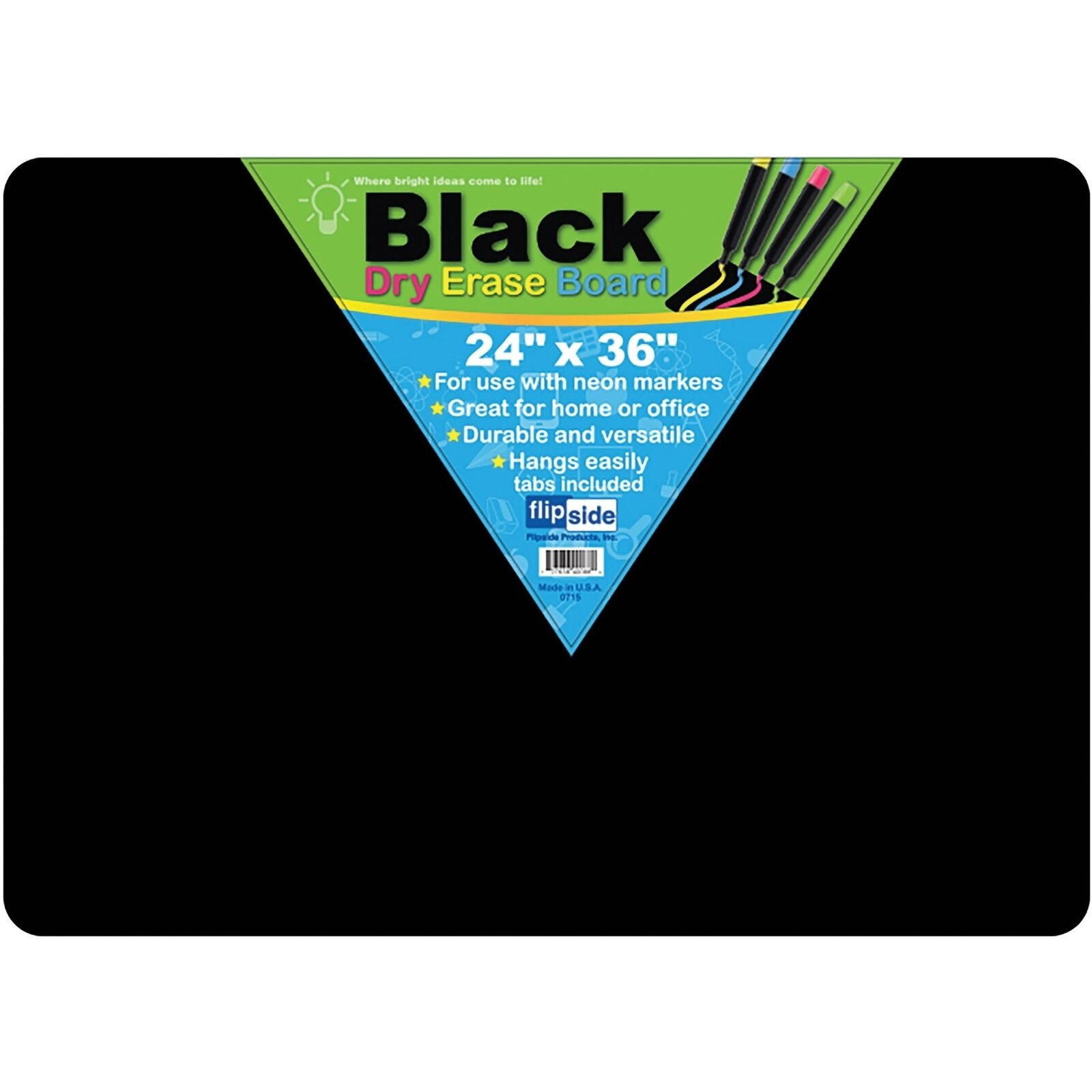 Flipside Black Dry Erase Board - 24" [2 Ft] Width X 36" [3 Ft] Height - Black
