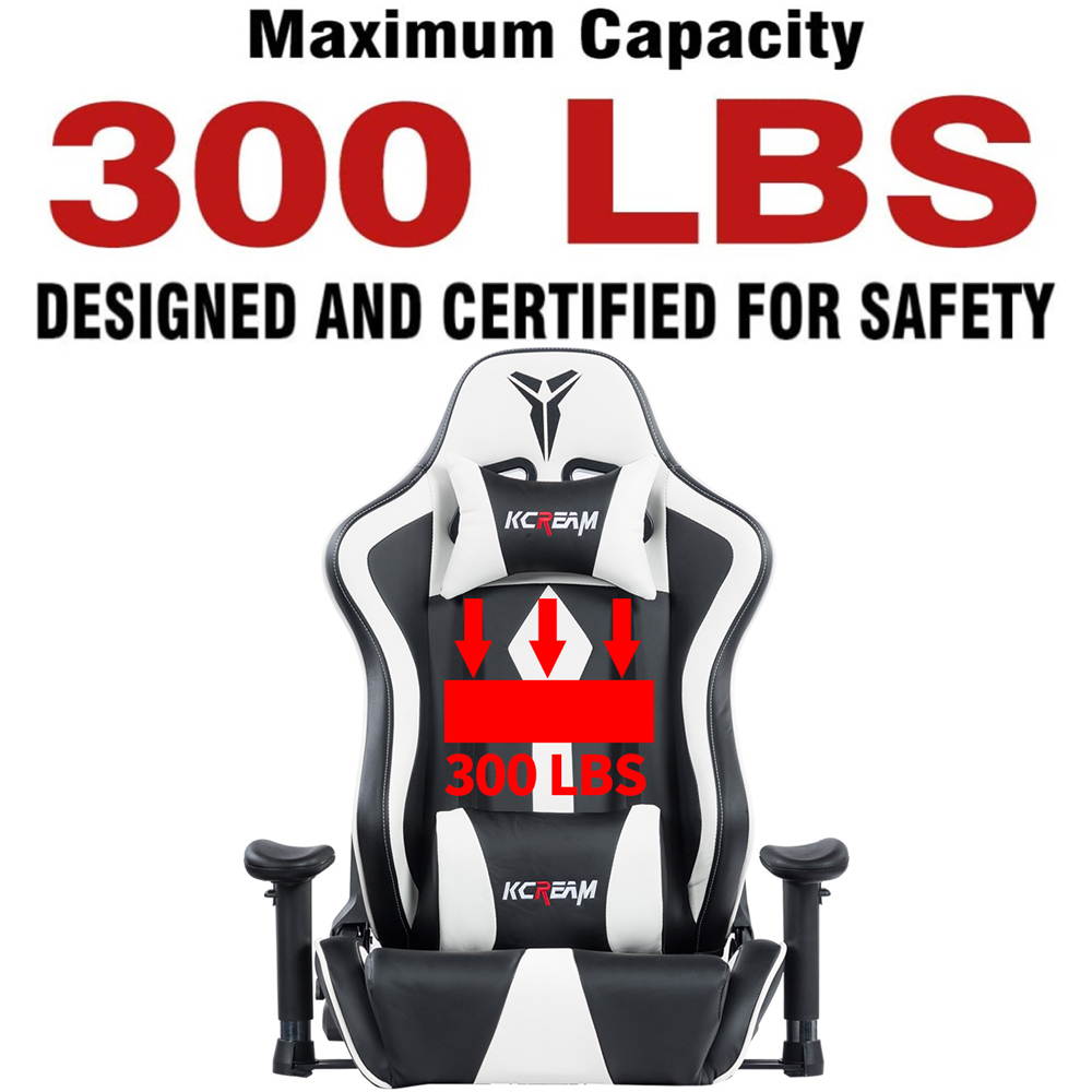 KCREAM Gaming Chair,Ergonomic Racing Office Computer Chair Adjustable Headrest and Lumbar Pillows PVC Leather High-Back Professional Gamer Chair with Footrest