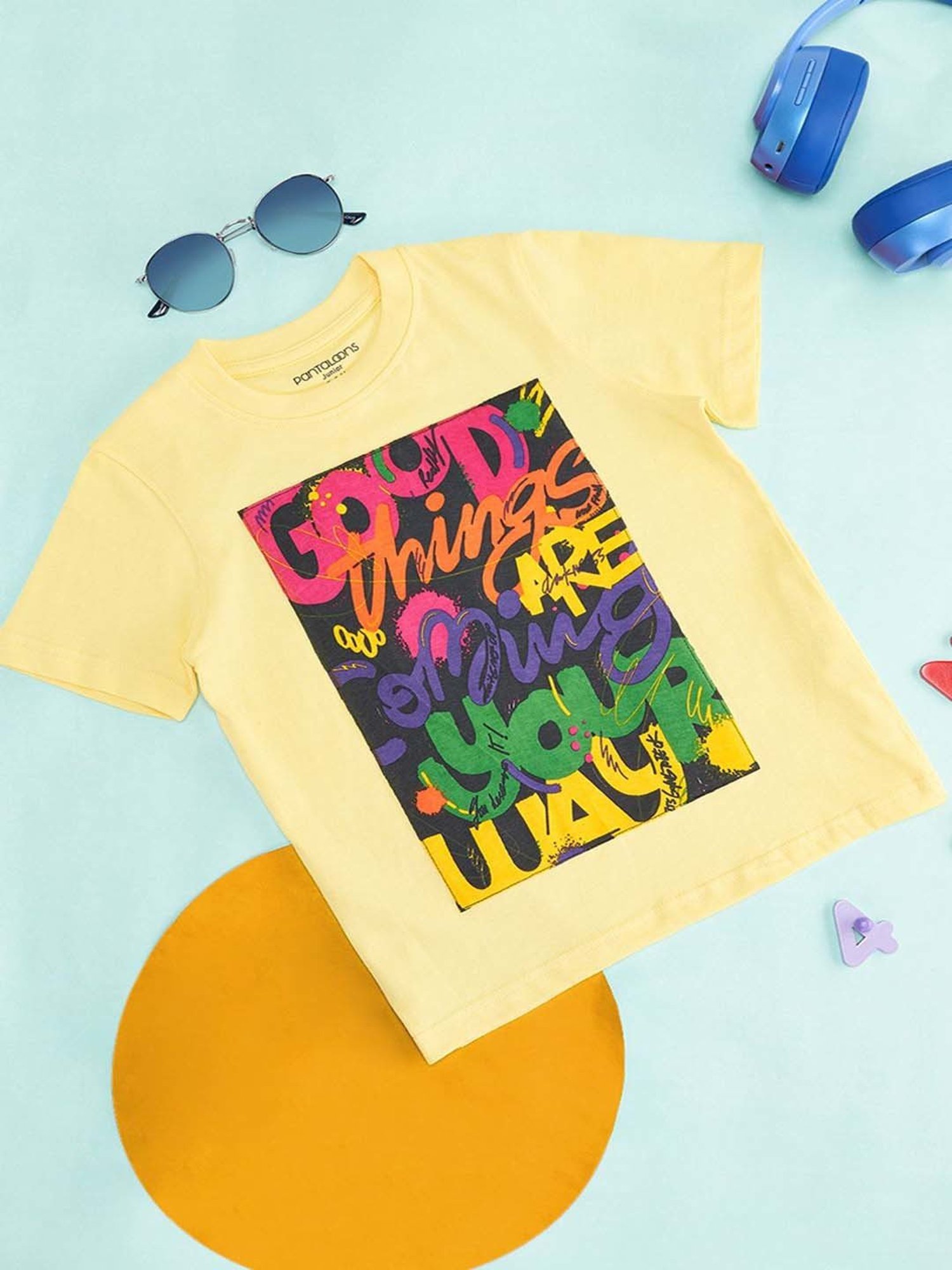 Pantaloons Junior Yellow Cotton Printed T-Shirt