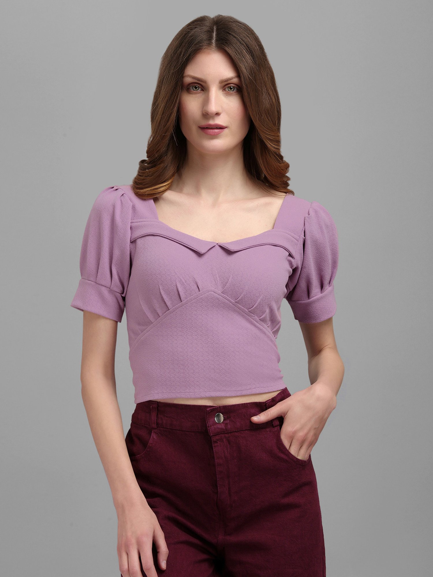 PURVAJA Purple Regular Fit Crop Top