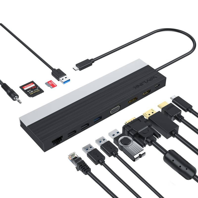 Wavlink USB C Triple Display 4K 12 in 1 USB C Docking Station, DP & HDMI &VGA with 100W PD Charging USB 3.0 & 2.0 Ports, SD TF Card Reader, Gigabit Ethernet, Audio For MacBook Pro & Windows, Linux