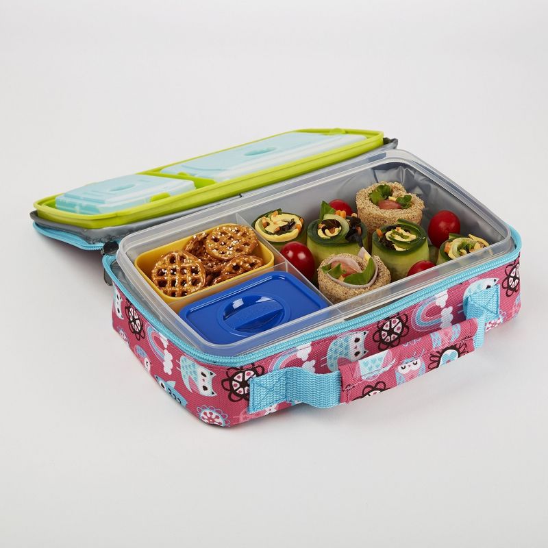 Fit & Fresh Bento Lunch Box Set with Insulated Carry Bag - Rainbow Owl