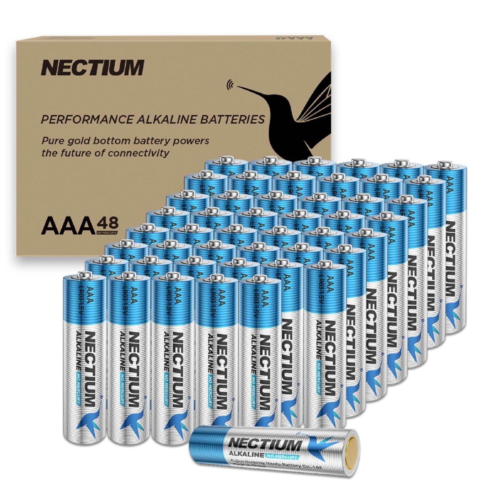 NECTIUM 48 in 1 Superior Performance AAA Alkaline Pure-Gold-Bottom IoT Batteries for IoT Devices