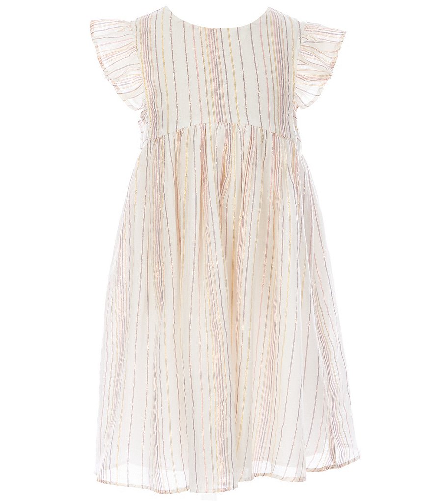 Laura Ashley Little Girls 2T-6X Flutter-Sleeve Lurex-Stripe Voile Fit-And-Flare Dress