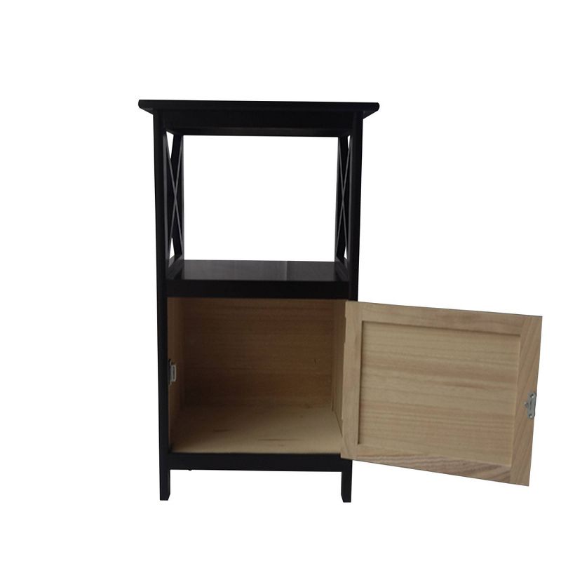 28.74" Single Door Wooden Storage Cabinet with Open Shelf and X Side Panels Black - The Urban Port