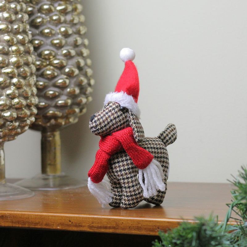 Melrose 6.5" Houndstooth Pattern Dog with Santa Hat Christmas Ornament - Brown/Black