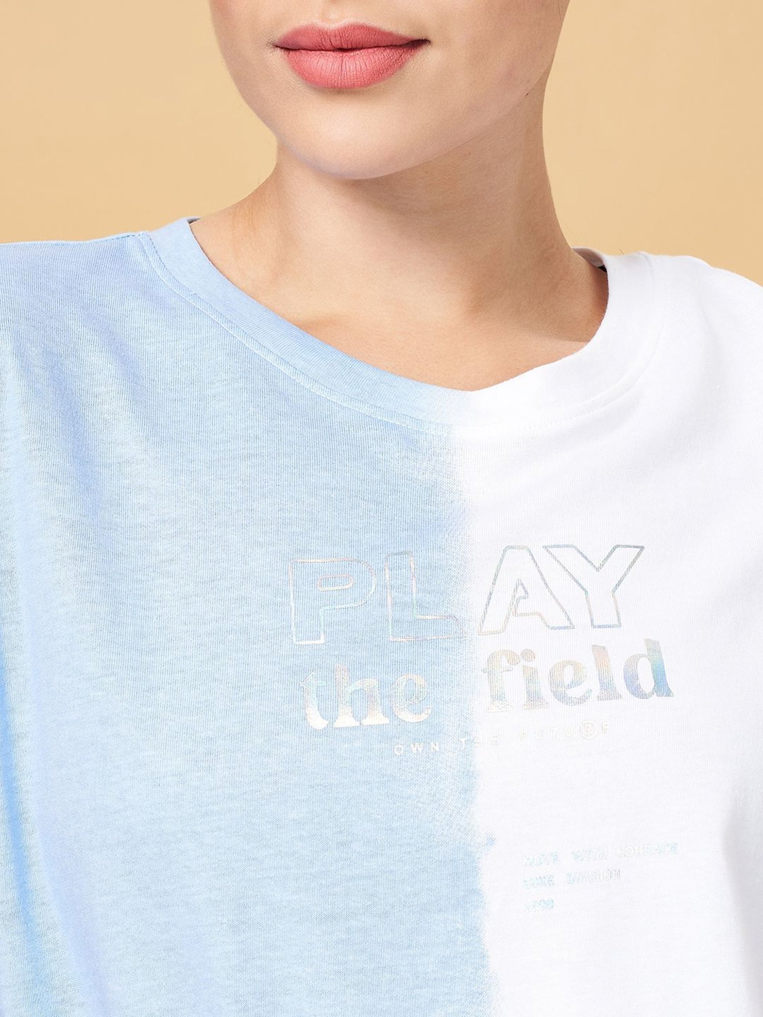 Ajile by Pantaloons Blue & White Cotton Printed Sports T-Shirt