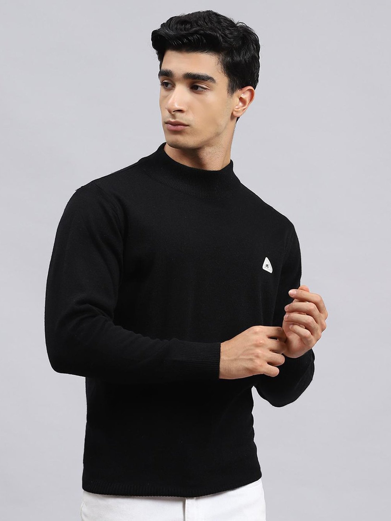 Monte Carlo Black Wool Blend Regular Fit Solid Pullover