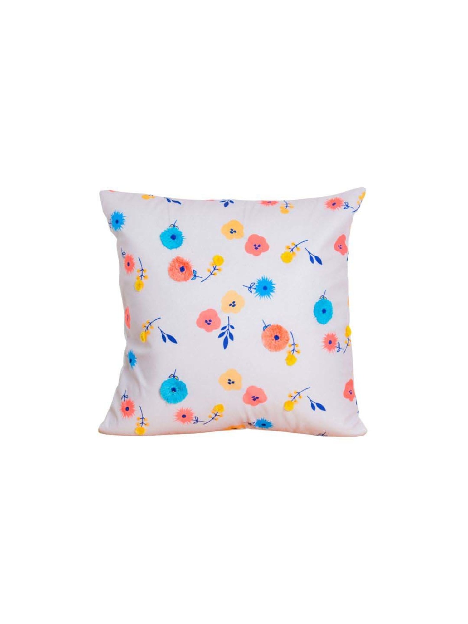 Nestasia Multicolor Square Hand Embroidered blooms velvet Cushion Cover for Bedroom(16 x 16")