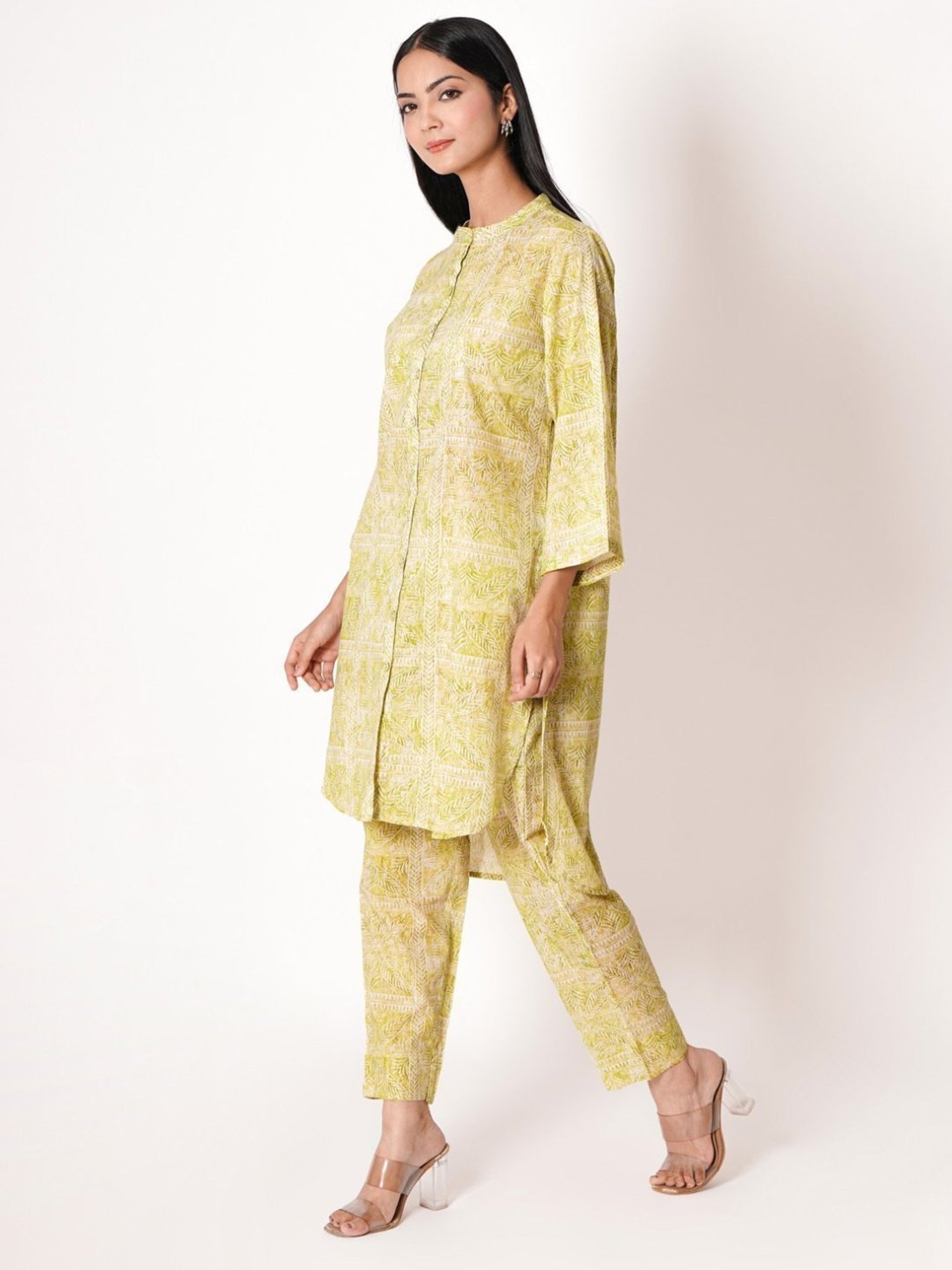 Kameez by Pooja Lime Floral Print Cotton Co-ord Set (Set of 2)