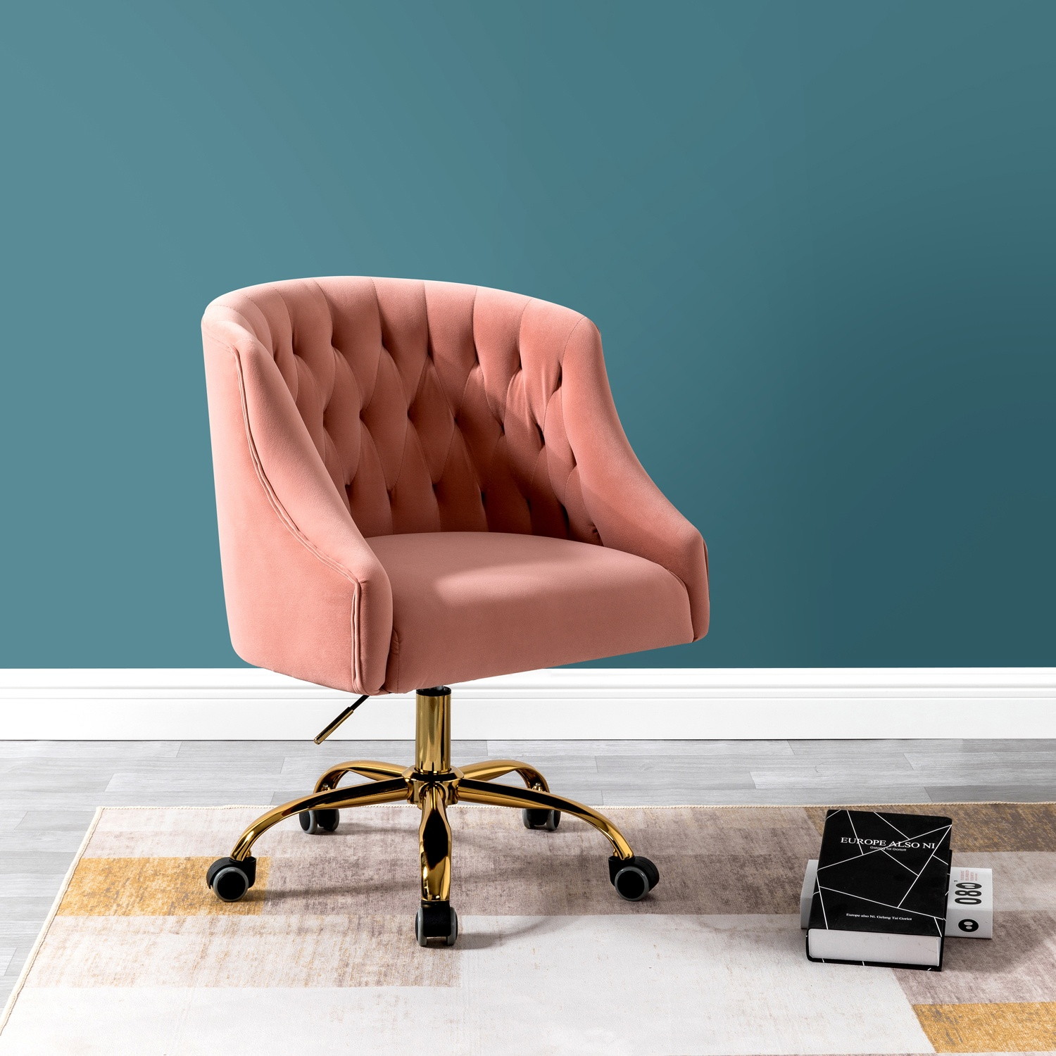 Jayden Creation Lydia Height Adjustable Velvet Task Chair with Swivel Gold Metal Base for Home Office, Bedroom, Living Room