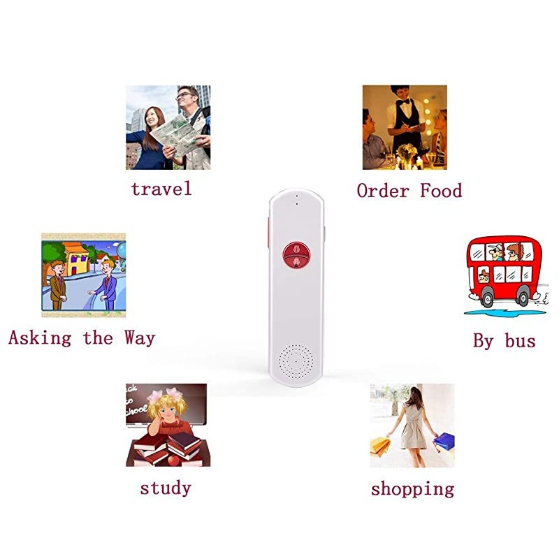 Two Way Easy Trans Smart Language Translator Device Electronic Pocket Voice Bluetooth 52 Languages for Meeting Learning Travel Business Fit for Apple iPhone Android White Red WIFI3G4G5G