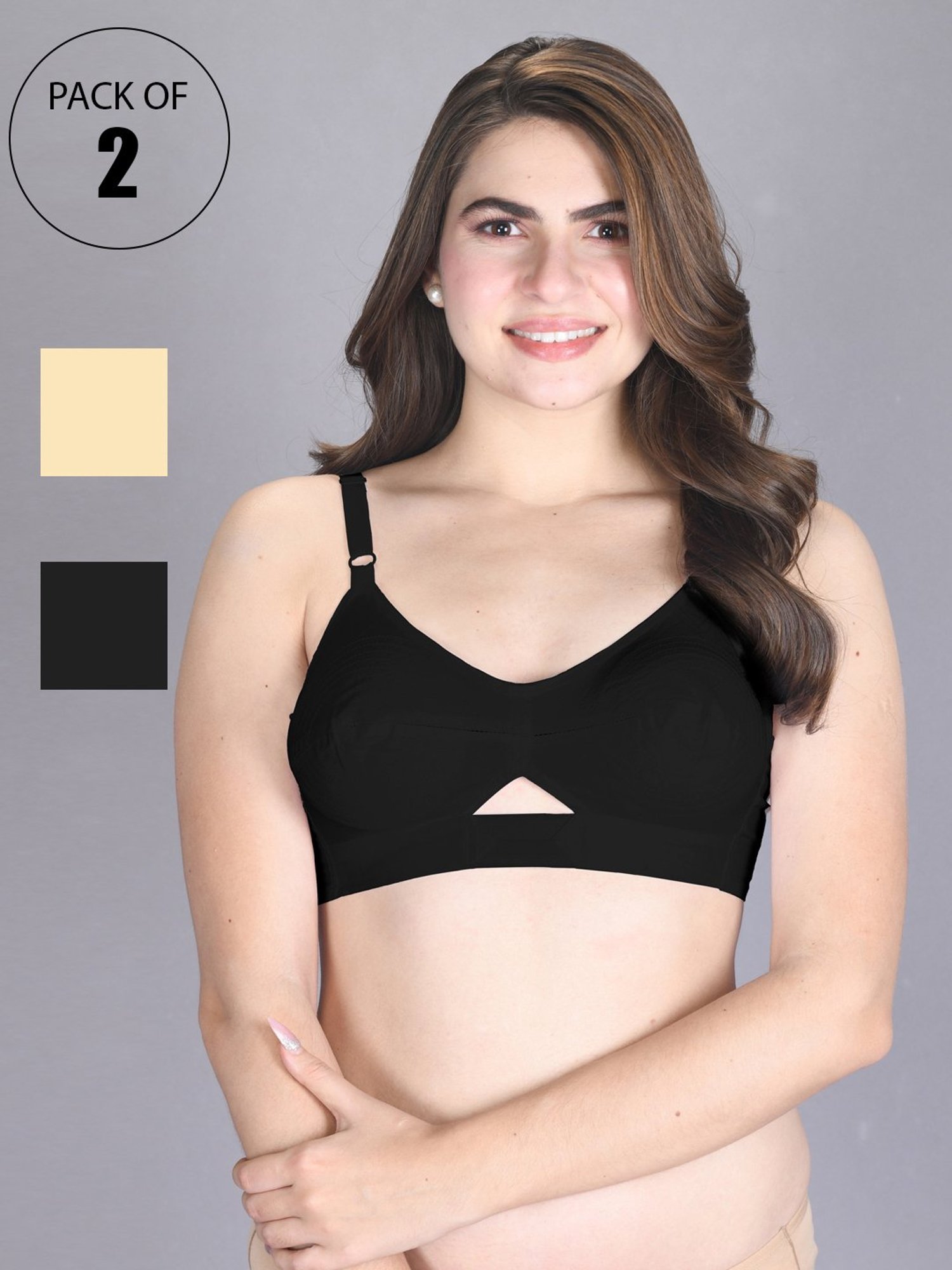 Lux Venus Black & Tan Full Coverage Non-Wired Everyday Bra With Adjustable Strap - Pack of 2