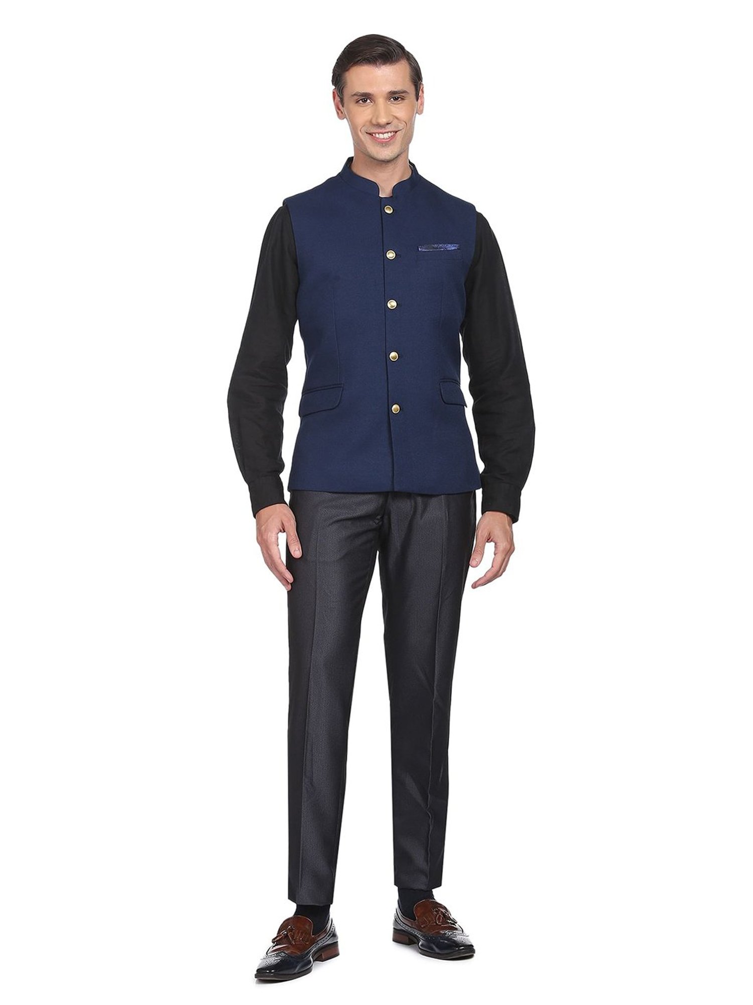 AD by Arvind Navy Mandarin Collar Nehru Jacket
