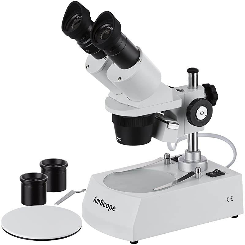 SE306RPZ Forward Binocular Stereo Microscope WF10x and WF20x Eyepieces 10X80X Magnification 2X and 4X Objectives Upper and Lower Halogen Light Source Pillar Stand 120V