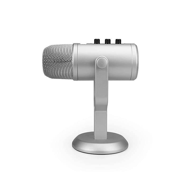 Basics Professional USB Condenser Microphone with Volume Control and OLED Screen, Silver