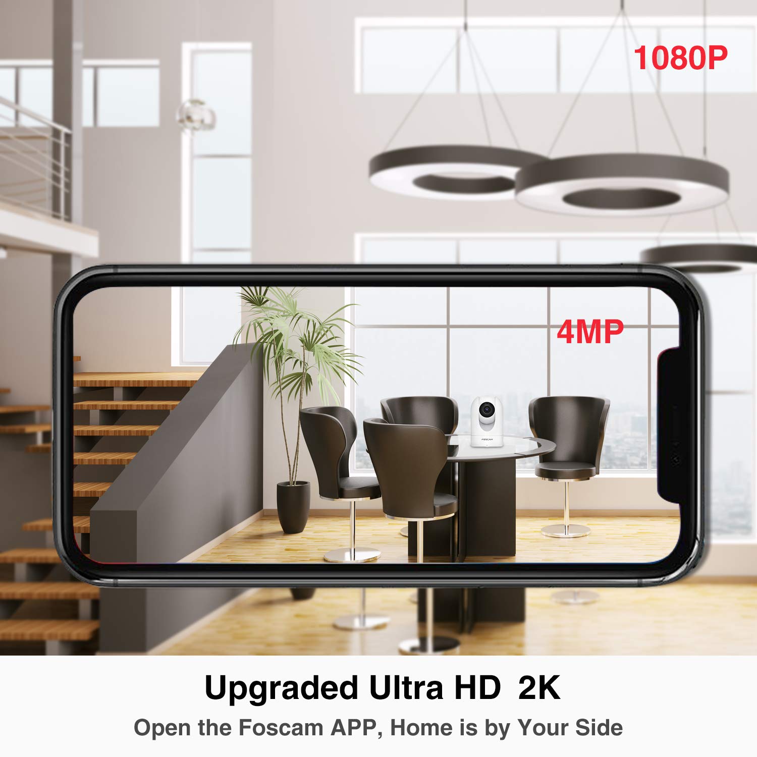 Foscam Super HD 4MP WiFi Pan/Tilt IP Indoor Camera, 2.4/5GHz Dual-Band Security Surveillance System with Motion Detection and 33ft Night Vision, Free Cloud Storage Service, Remote Monitor, White